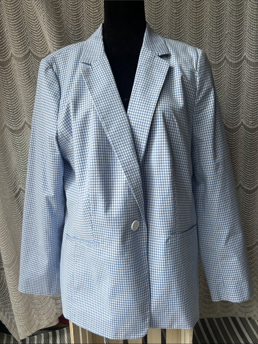Talbots Light Blue Gingham Single-Button Women's Blazer NEW !!!